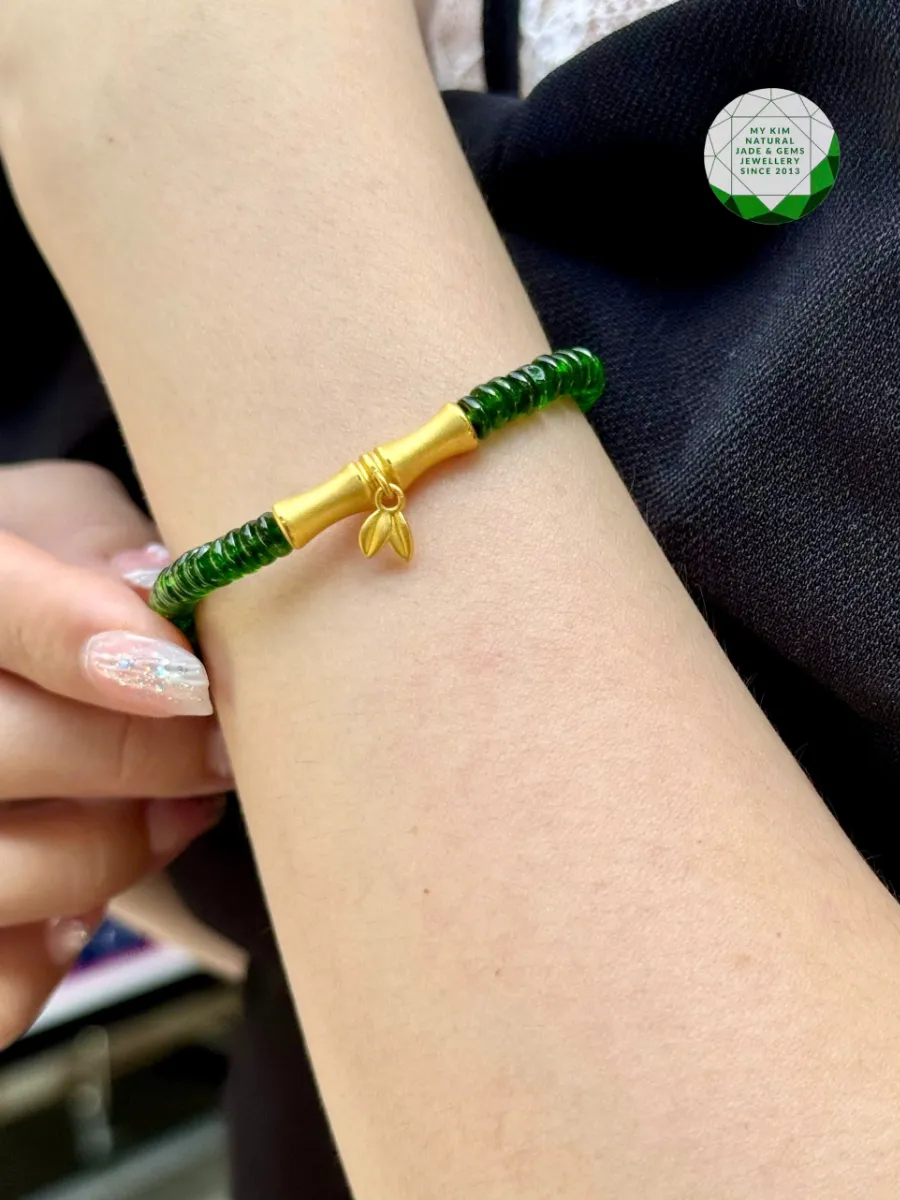 🌿 VÒNG DIOPSIDE CHARM TRÚC VÀNG - TÀI LỘC HANH