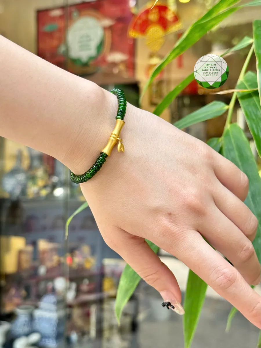 🌿 VÒNG DIOPSIDE CHARM TRÚC VÀNG - TÀI LỘC HANH