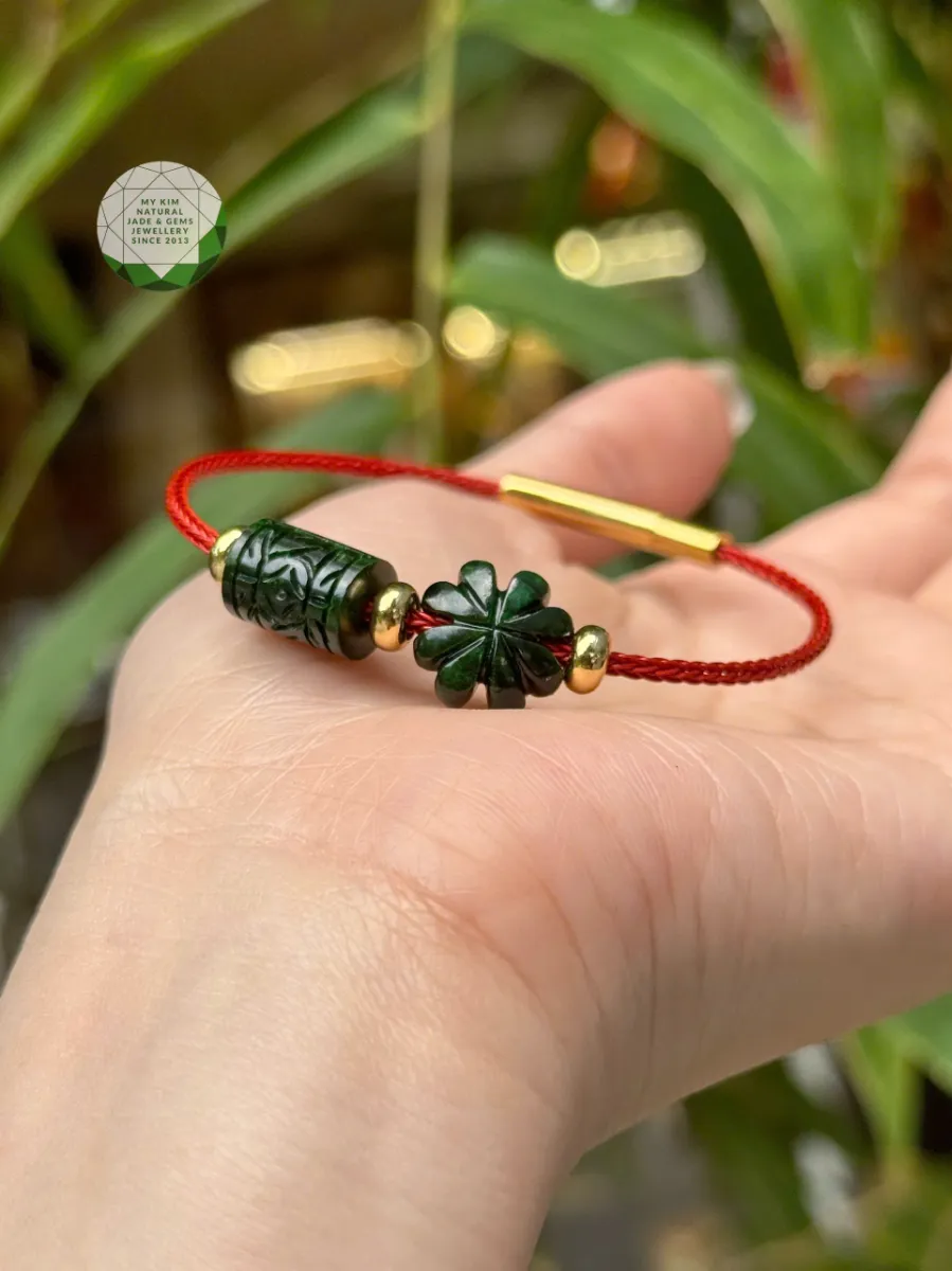 🍀 VÒNG DÂY CÁP MIX CHARM JADEITE CỎ BỐN LÁ & LU THỐNG ĐIÊU KHẮC