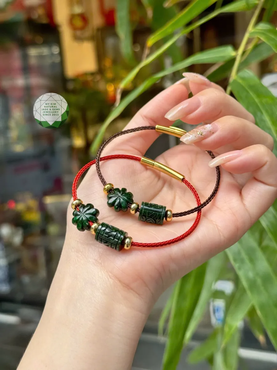 🍀 VÒNG DÂY CÁP MIX CHARM JADEITE CỎ BỐN LÁ & LU THỐNG ĐIÊU KHẮC