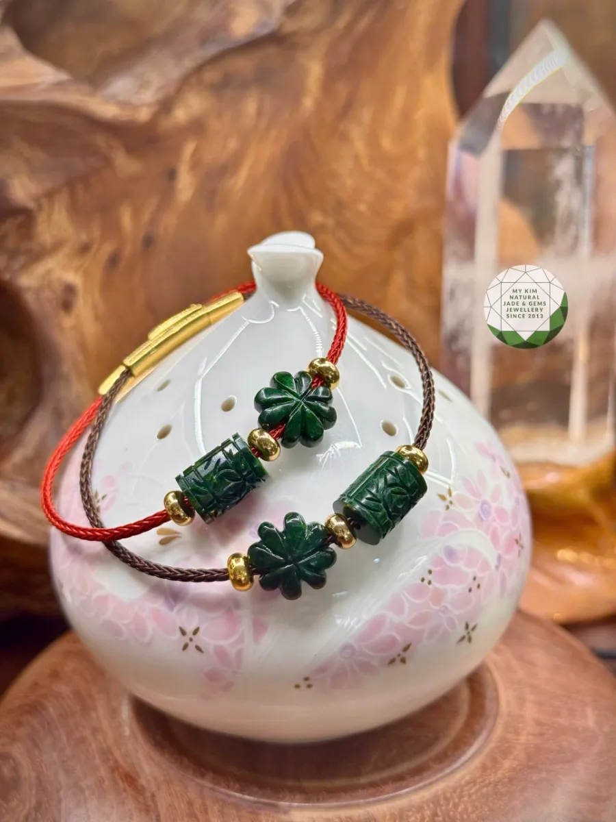 🍀 VÒNG DÂY CÁP MIX CHARM JADEITE CỎ BỐN LÁ & LU THỐNG ĐIÊU KHẮC