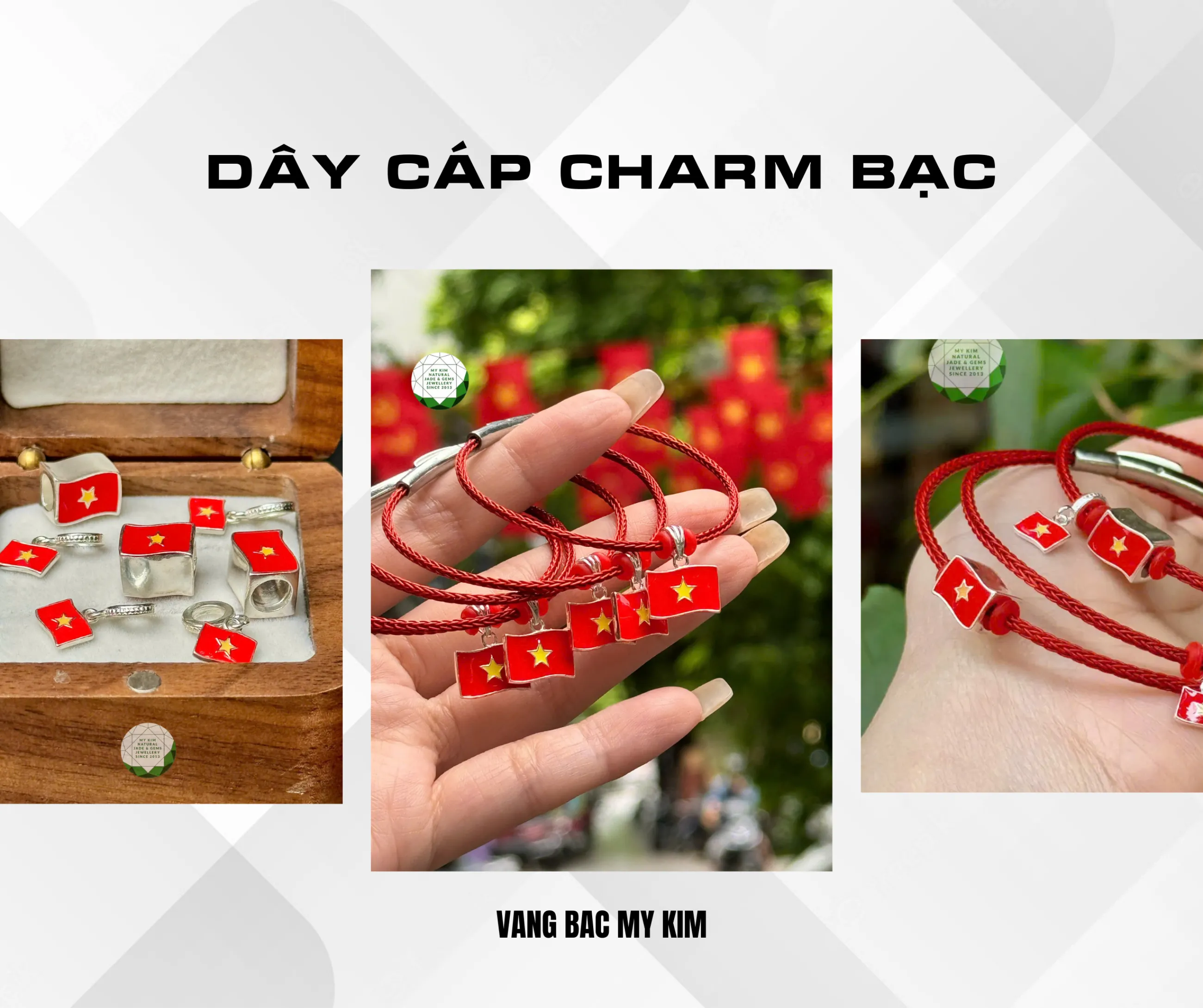 Vòng dây cáp charm bạc “Lá Cờ Đỏ Sao Vàng” – Biểu tượng tự hào