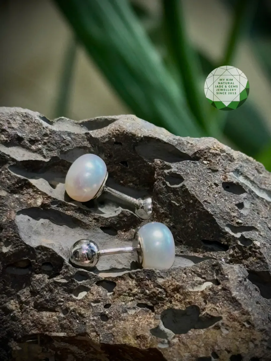 Bông Tai Nụ Ngọc Trai - Vàng Trắng 14k