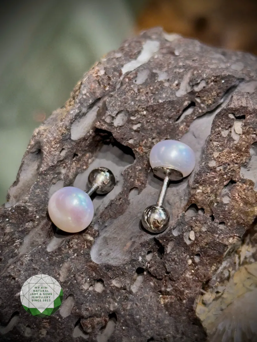 Bông Tai Nụ Ngọc Trai - Vàng Trắng 14k