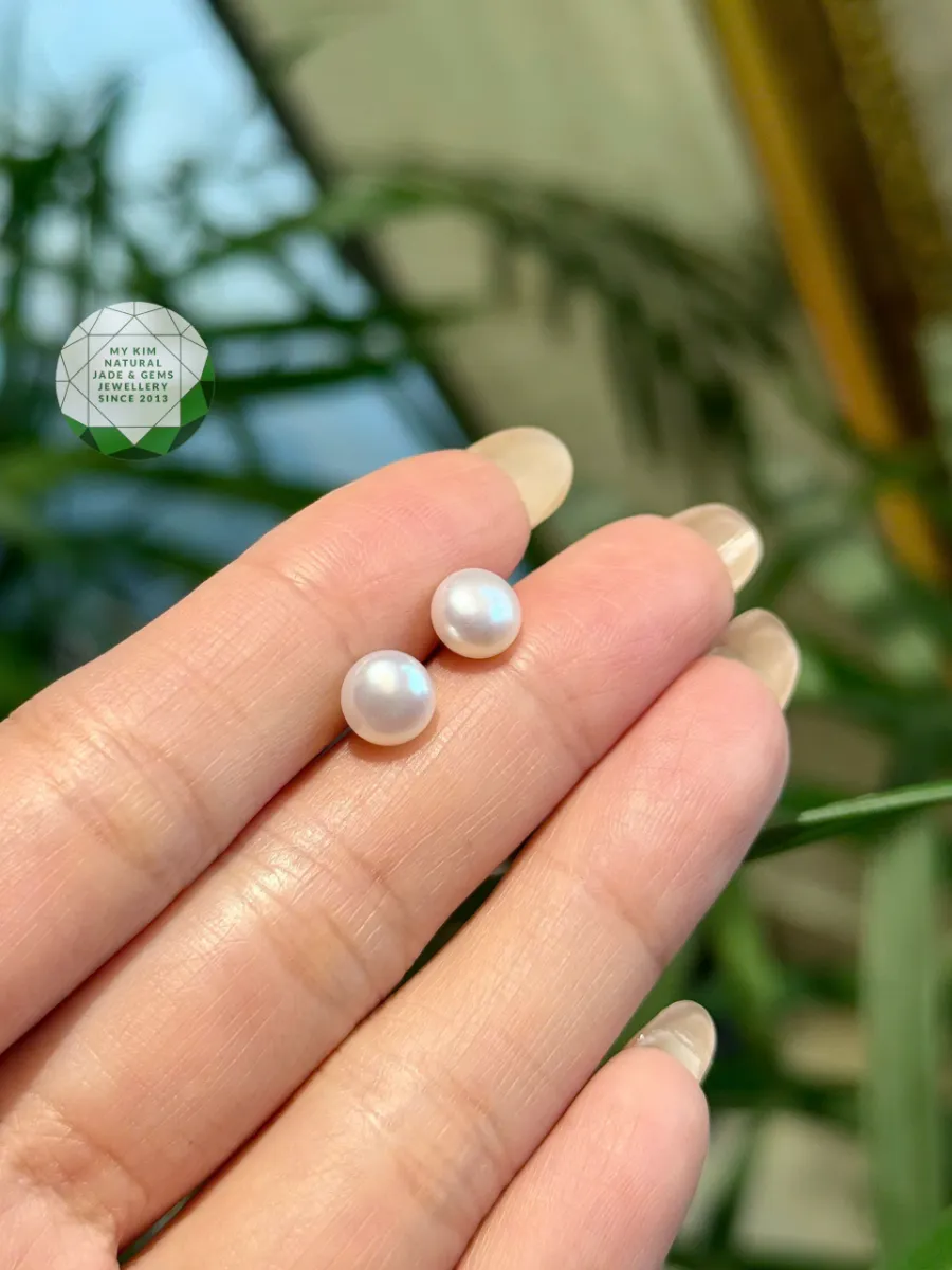 Bông Tai Nụ Ngọc Trai - Vàng Trắng 14k