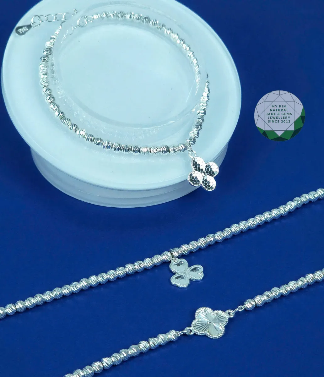 Vòng Tay Bi Bạc Charm Cỏ Bốn Lá - Bạc si Vàng Trắng Cao Cấp
