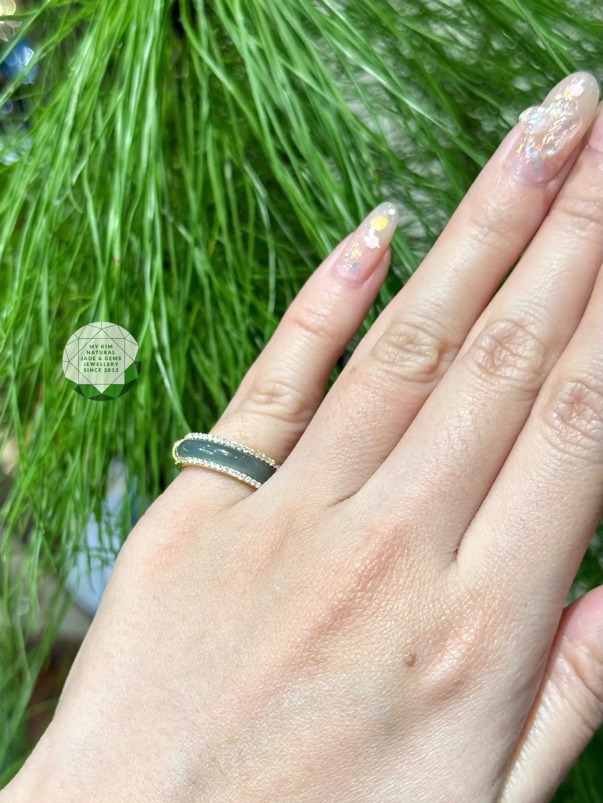 ✨ Nhẫn Lam Ngọc Phỉ Thúy Viền Vàng Đính Moissanite