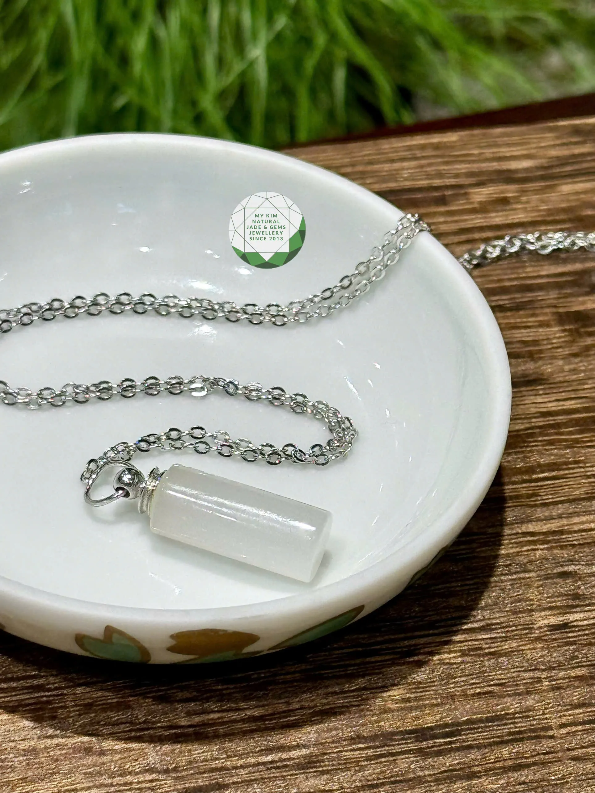 Set Ngọc Bích Nephrite Trắng - Bạc si vàng trắng cao cấp