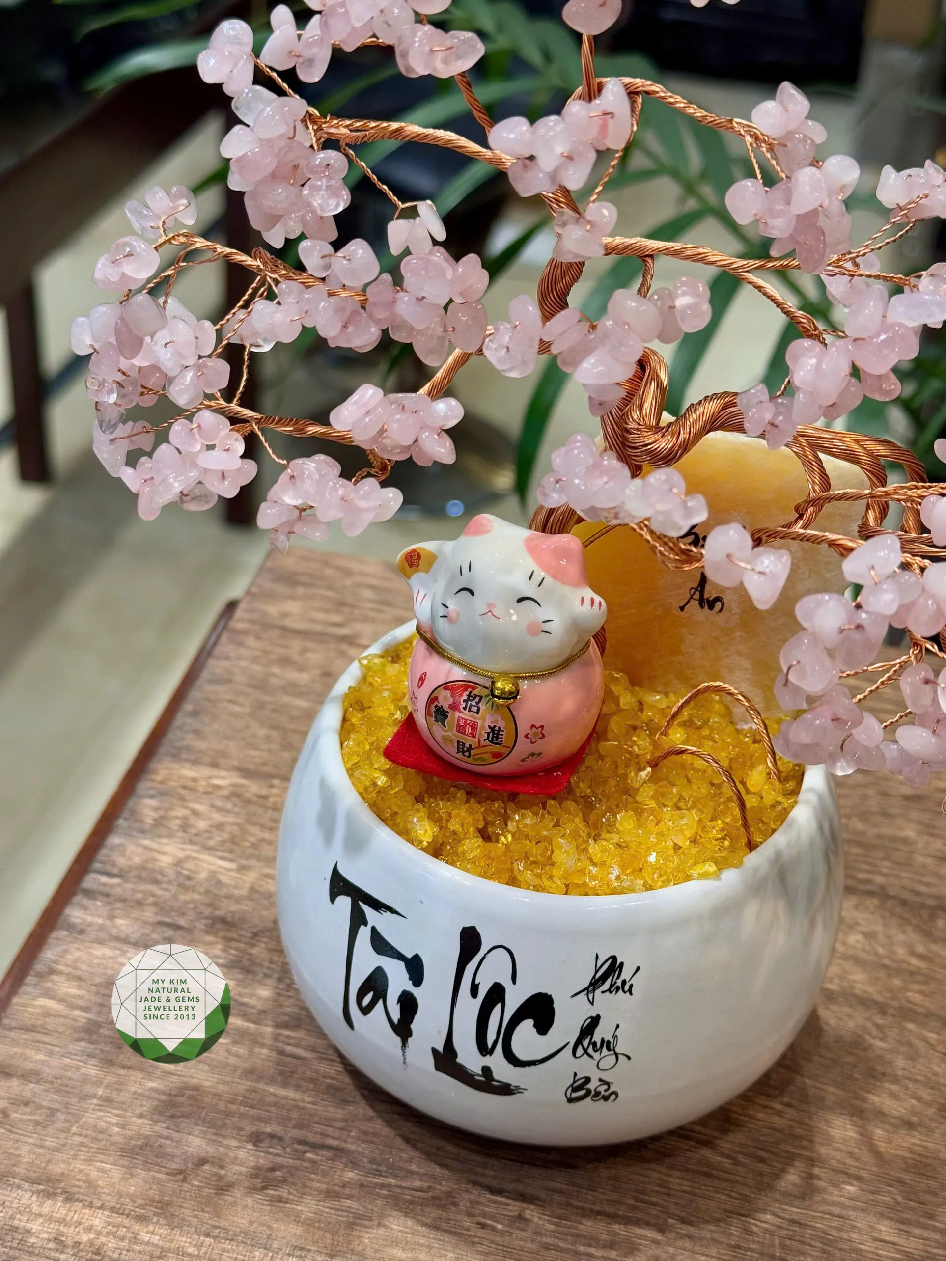 🌳💗 Cây Bonsai Thạch Anh Hồng Đá Tự Nhiên – Sắc Dịu Yêu Thương & Sự Cân Bằng Mềm Mại