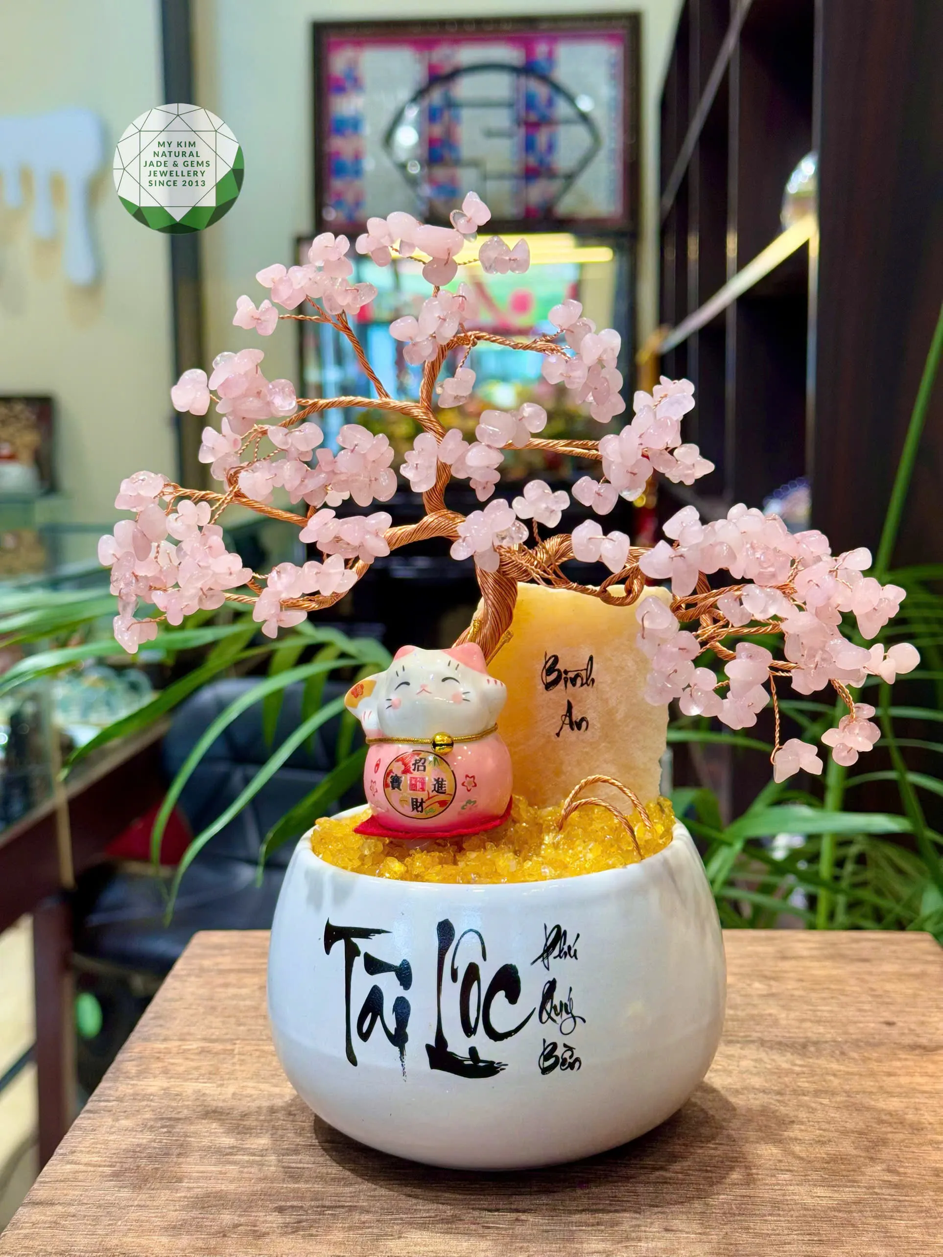 🌳💗 Cây Bonsai Thạch Anh Hồng Đá Tự Nhiên – Sắc Dịu Yêu Thương & Sự Cân Bằng Mềm Mại