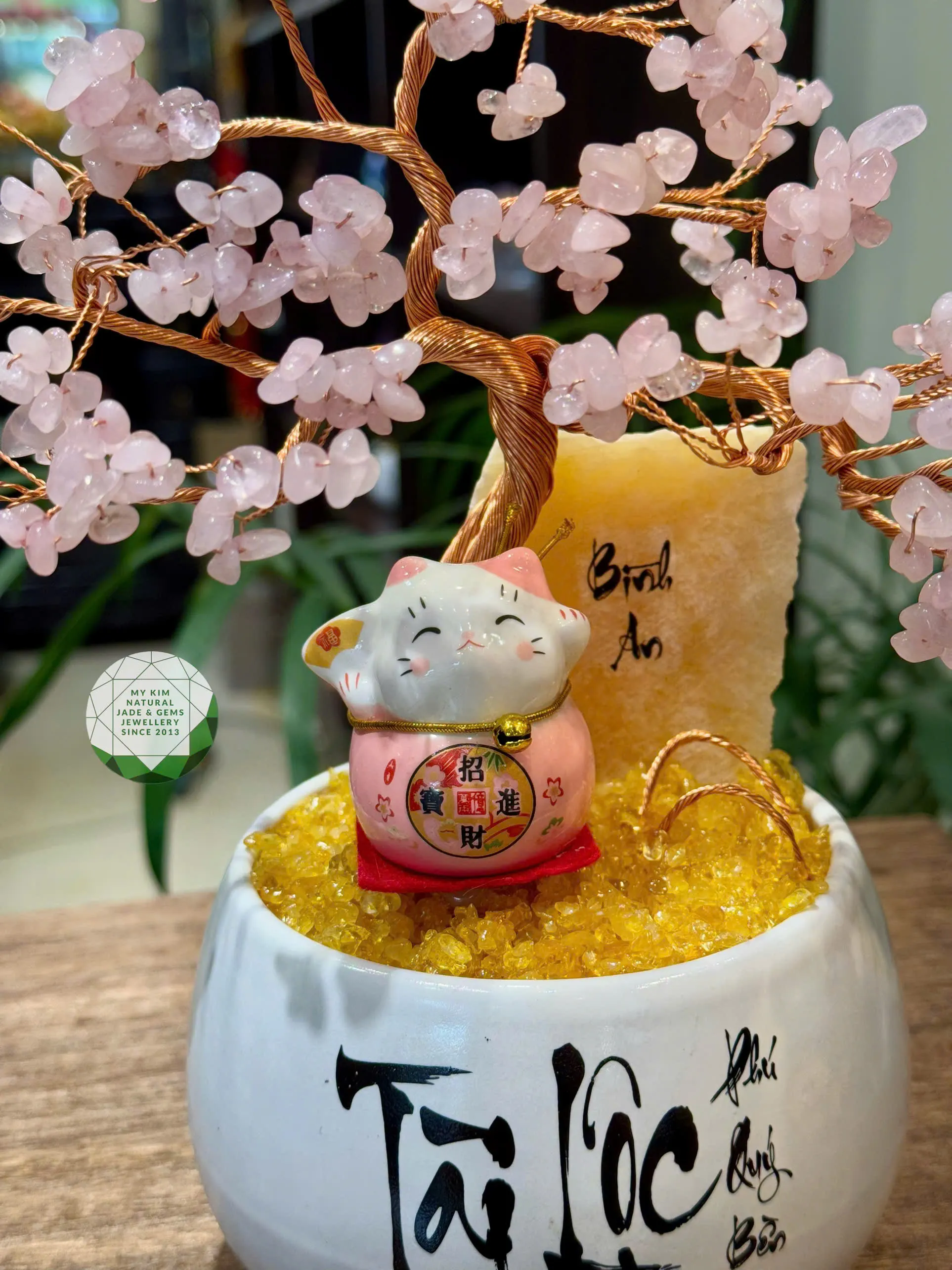 🌳💗 Cây Bonsai Thạch Anh Hồng Đá Tự Nhiên – Sắc Dịu Yêu Thương & Sự Cân Bằng Mềm Mại