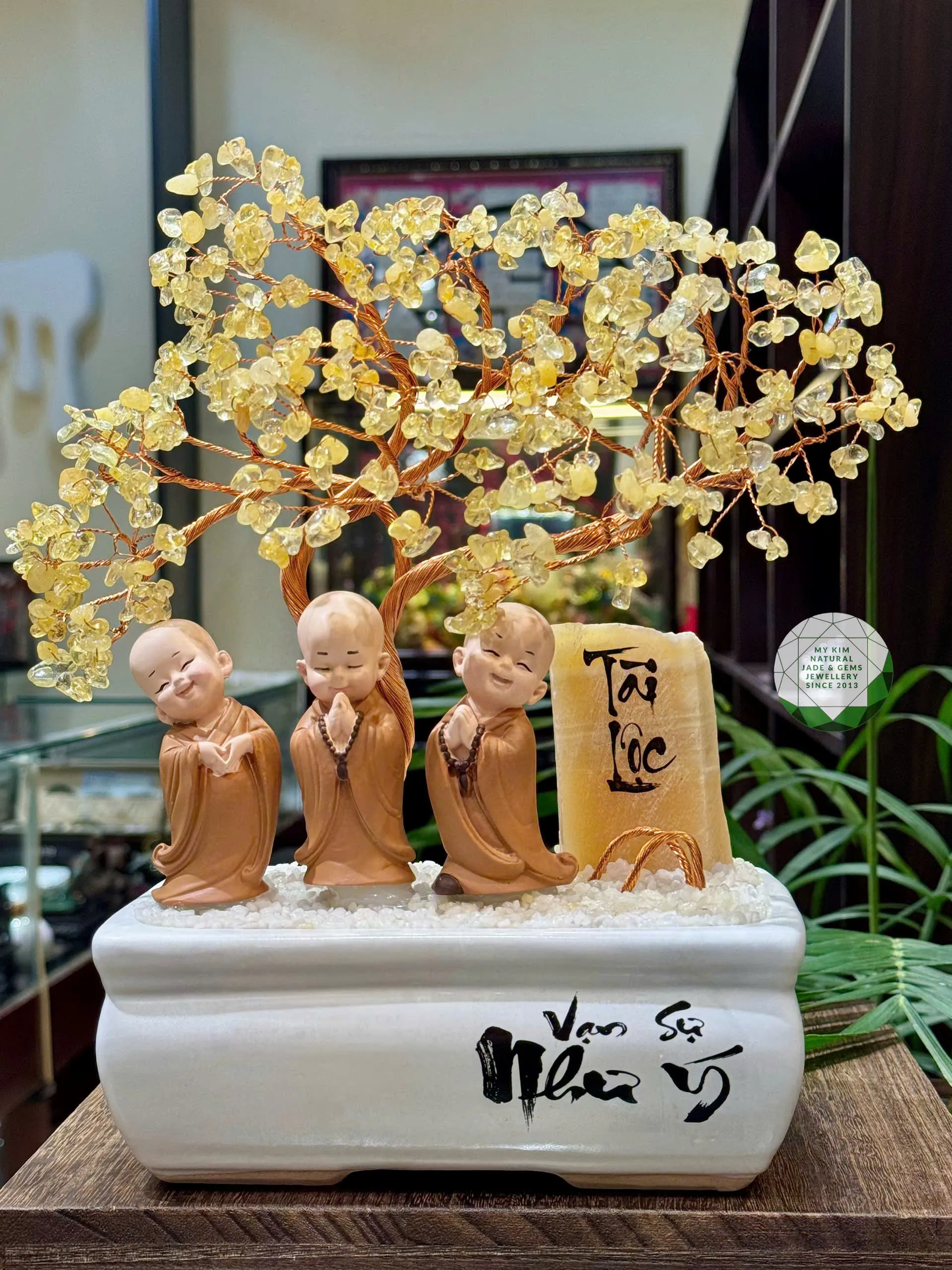 🌳 Cây Bonsai Thạch Anh Vàng Đá Tự Nhiên – Dáng Cây An Nhiên, Góc Nhỏ Bình Lặng