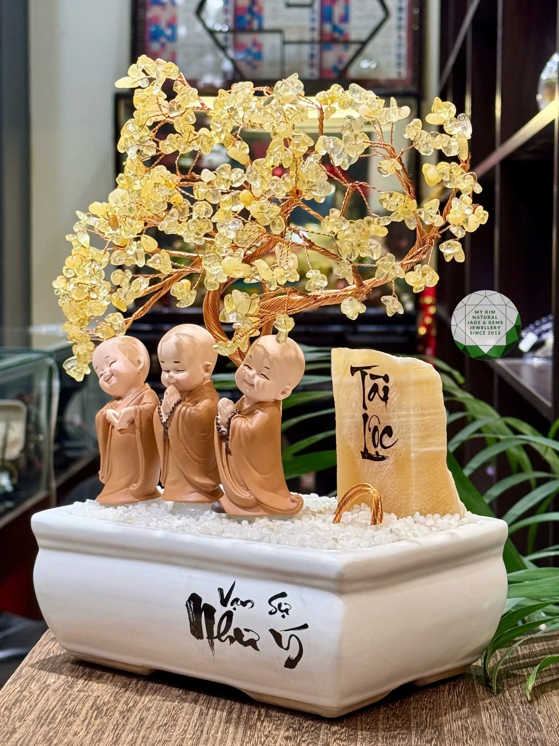 🌳 Cây Bonsai Thạch Anh Vàng Đá Tự Nhiên – Dáng Cây An Nhiên, Góc Nhỏ Bình Lặng