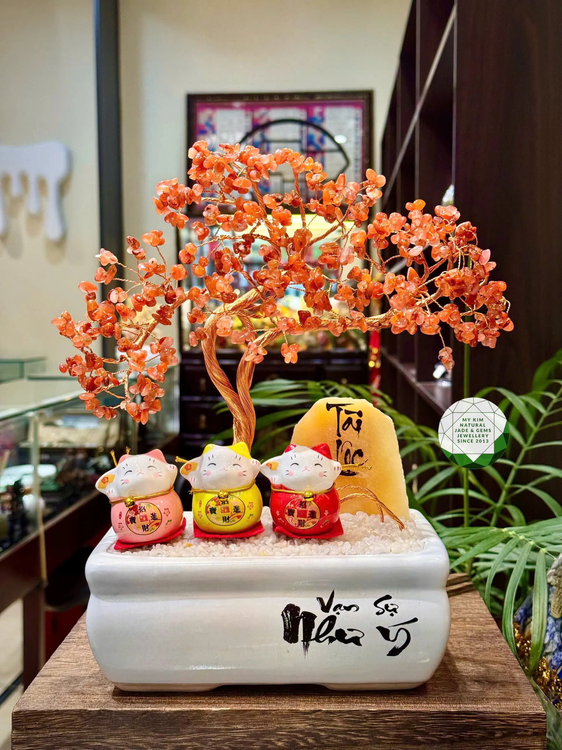 🌳 Cây Bonsai Mã Não Đỏ Cam Đá Tự Nhiên – Điểm Nhấn Ấm Áp Cho Không Gian Sống