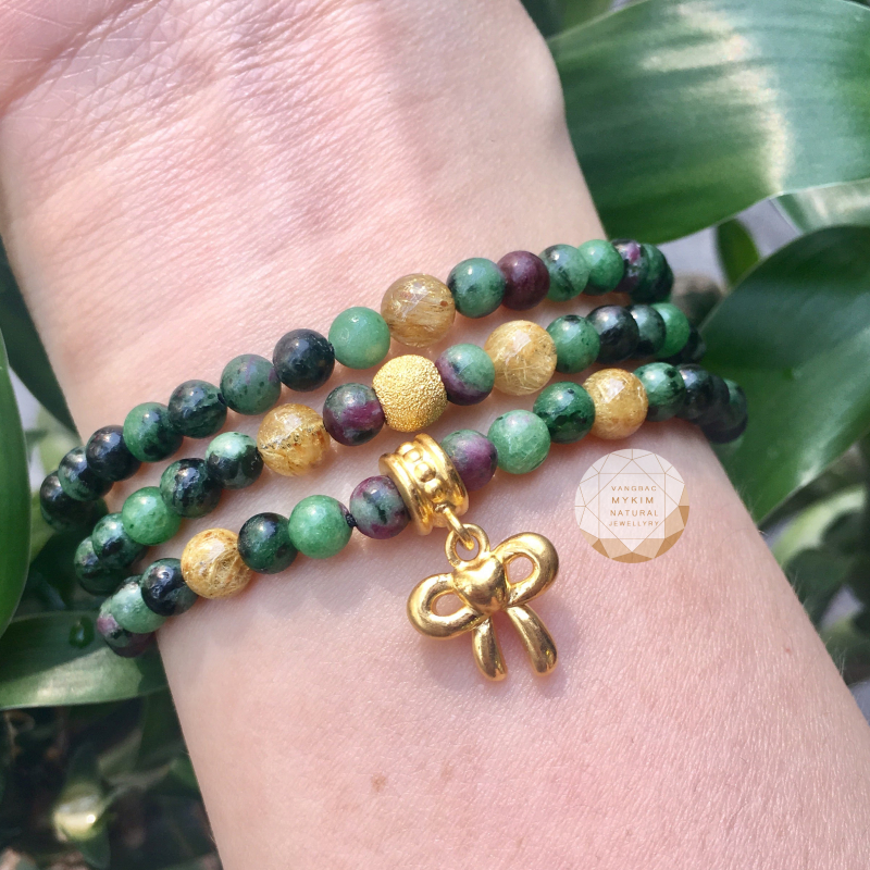 Vòng Ruby Nam Phi mix charm vàng 24k