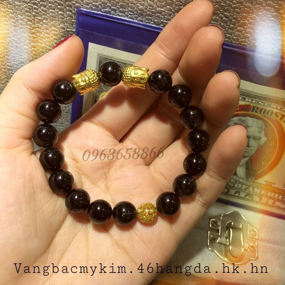 Vòng đá tektit mix charm vàng 24k