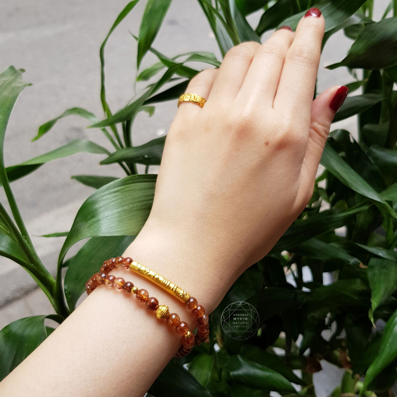 Vòng Thạch anh tóc nâu mix vàng 24k 999,9 Trú bình an Ummani