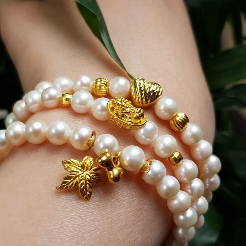 Vòng Ngọc trai tự nhiên mix vàng 24k 999,9