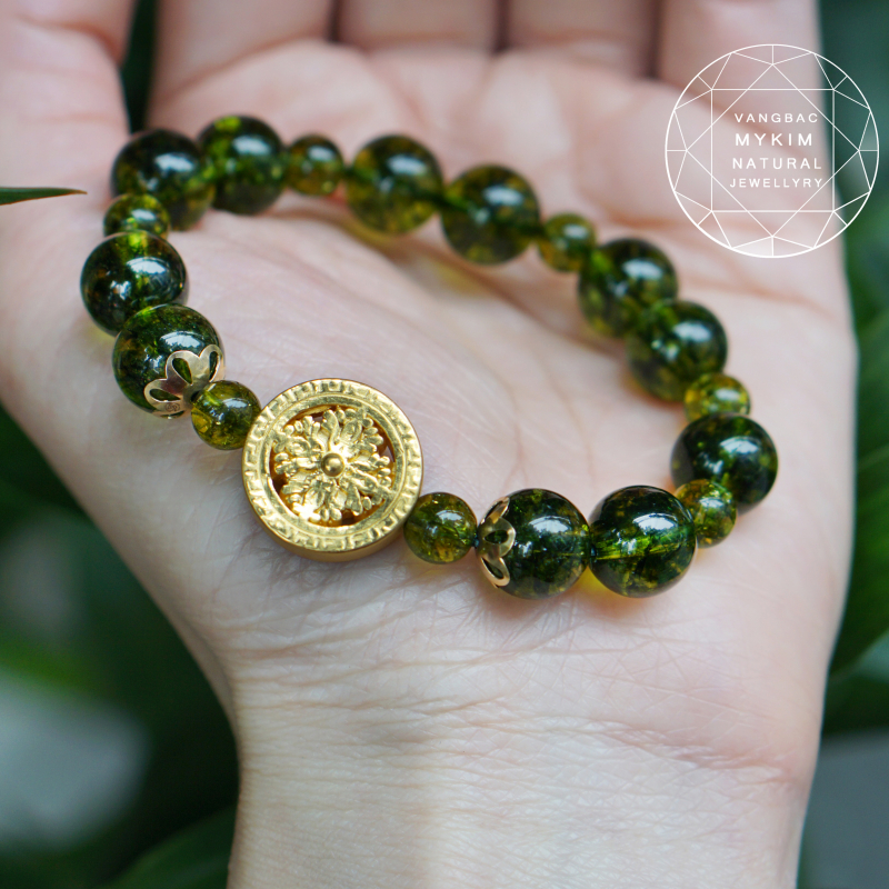 Vòng Thạch anh vân xanh và PK vàng 24k 999,9