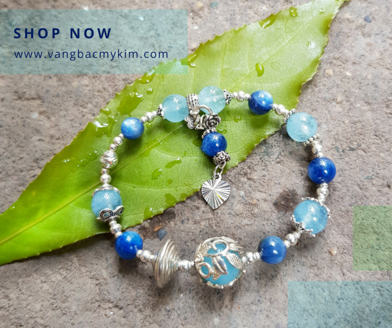 Vòng đá Kyanit + Thạch anh mix Bạc 925 cao cấp