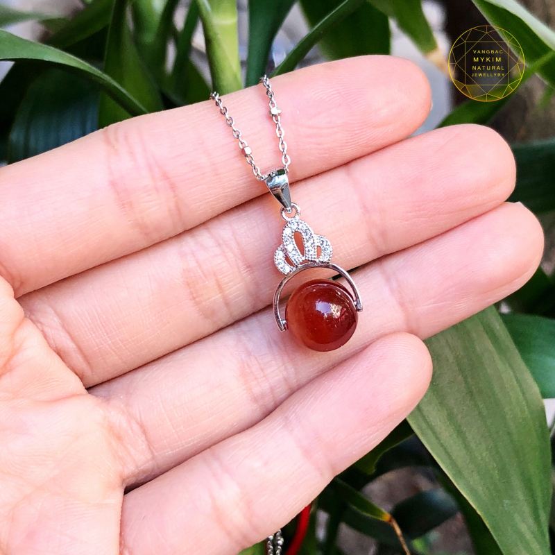 Mặt dây chuyền Bạc si vàng trắng 18k - Mắt hổ cam