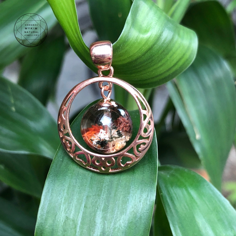 Mặt dây Thạch anh ưu linh Bọc bạc si vàng hồng