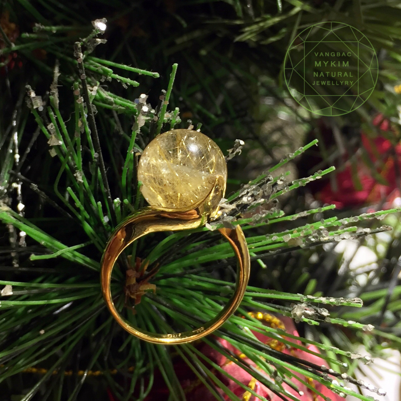 Nhẫn Thạch Anh Tóc Vàng Mặt Tròn Nổi | Vàng 10k – 14k – 18k | Tối Giản Thanh Lịch