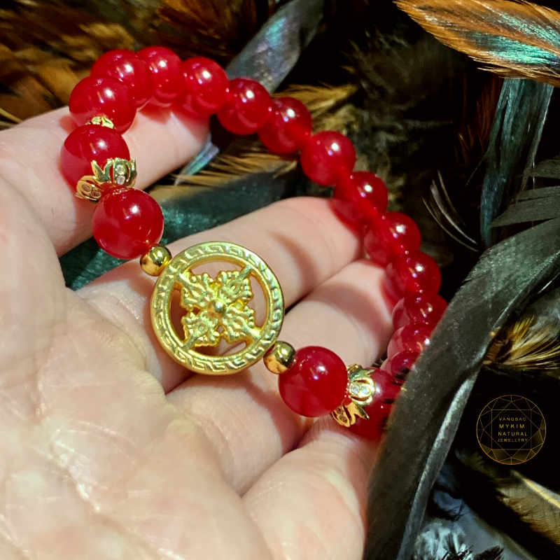 Vòng mã não đỏ - Bánh xe Bạc mạ vàng cao cấp