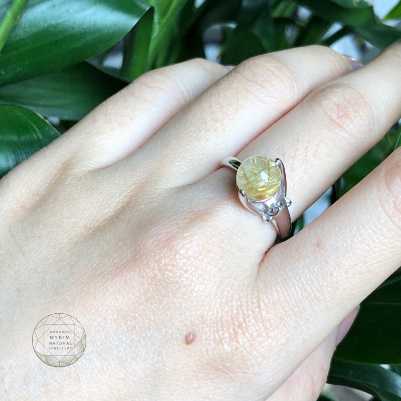 Nhẫn Thạch anh tóc vàng - Bạc si vàng trắng 18k cao cấp