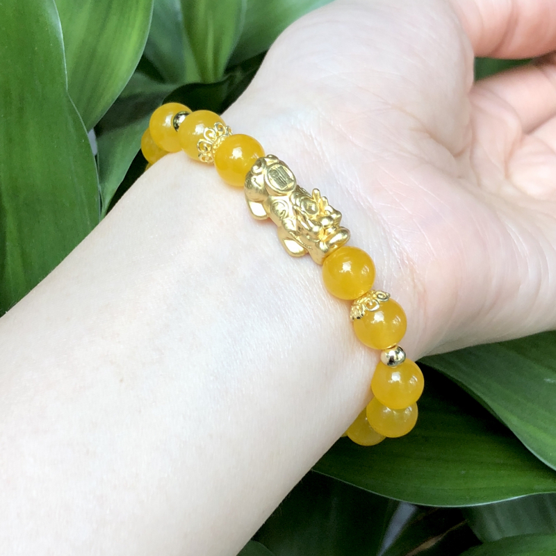 Vòng Thạch anh vàng (sz 8ly) mix Phụ kiện Bạc si vàng 