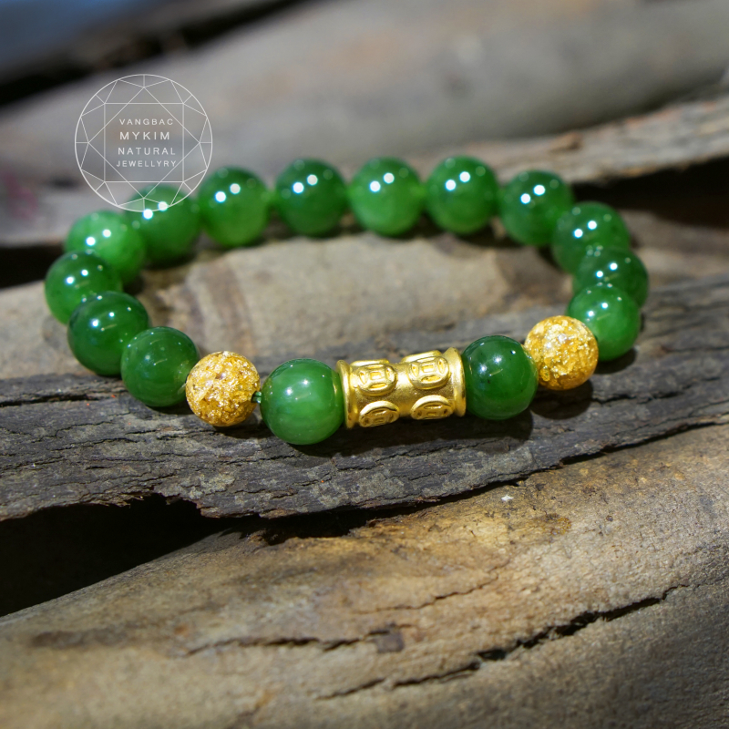 VÒNG NGỌC BÍCH KIM TIỀN ỐNG VÀNG ✨ PHONG THỦY TÀI LỘC, BÌNH AN