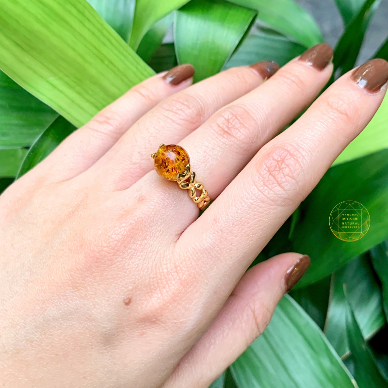 Nhẫn Hổ Phách Ong Vàng VIP Bọc Vàng Tây 10k – 14k – 18k