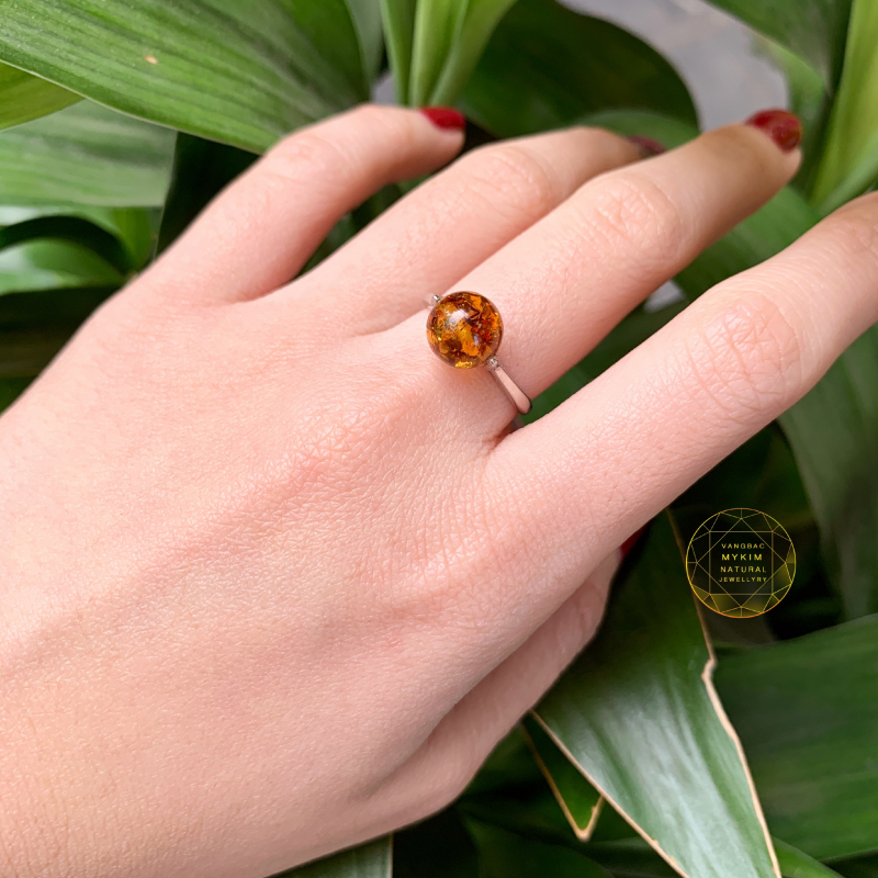 ✨ Nhẫn Hổ Phách Ong VIP Bọc Bạc Cao Cấp Si Vàng Trắng 18k