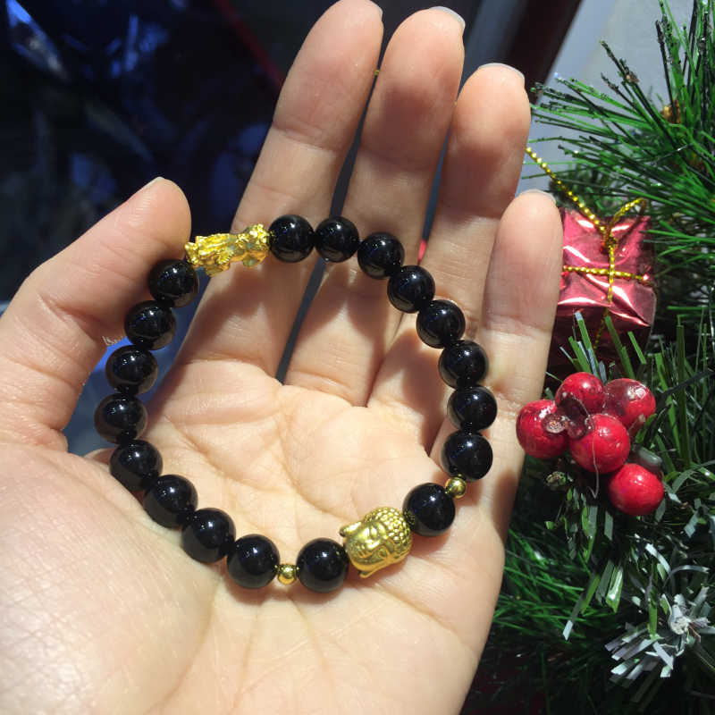 Vòng tay đá Mã não mix charm  phật adida - tỳ hưu vàng 24k