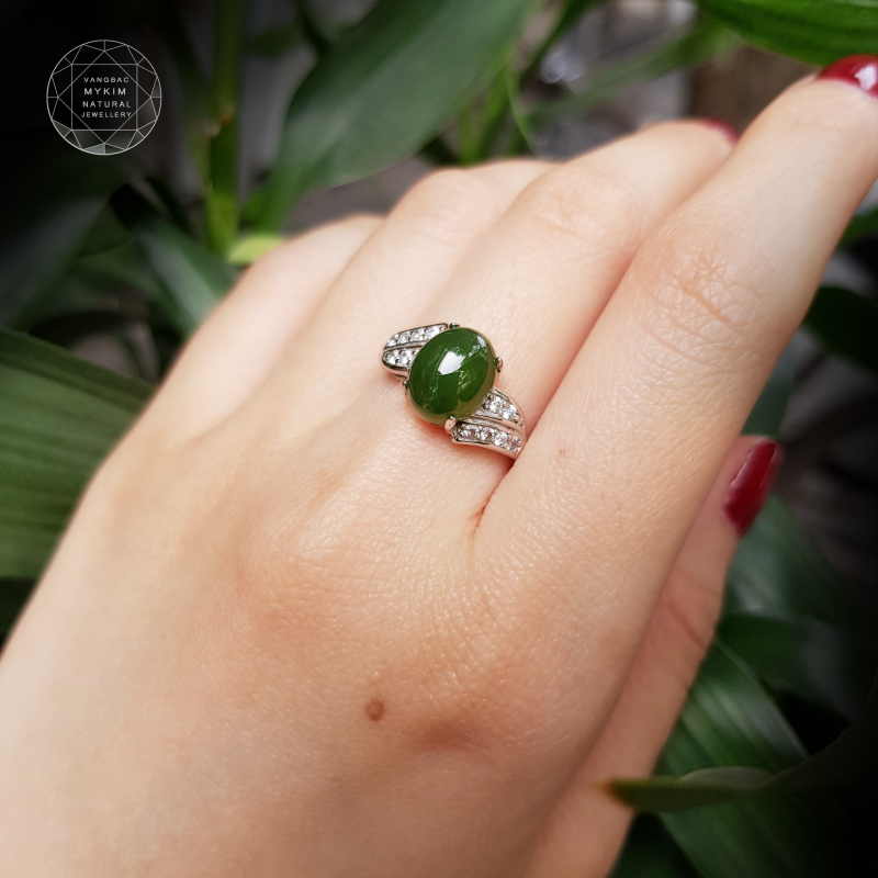 💍 Nhẫn Ngọc Bích Nephrite • Bạc Si Vàng Trắng Cao Cấp