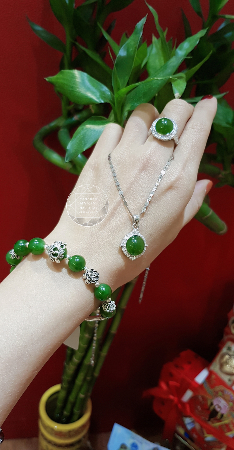 Vòng Mã Não Xanh mix charm bạc thiết kế , mặt dây , nhẫn