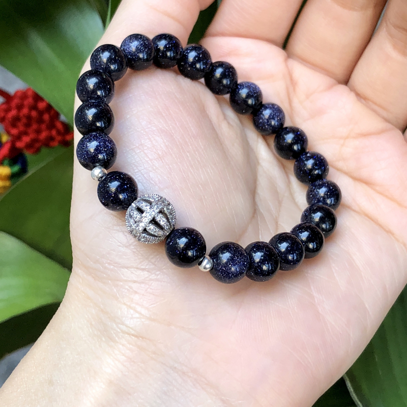 Vòng kim sa xanh mix charm bạc