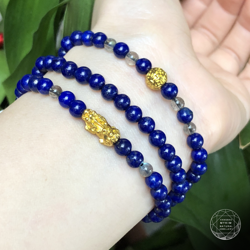 Đá Lapis mix mặt trăng mix charm vàng