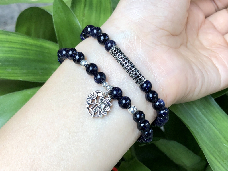 Kim sa xanh mix phụ kiện bạc 925