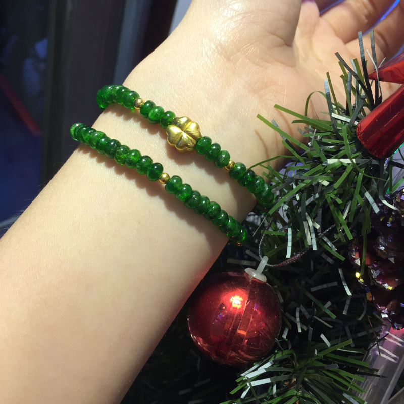 Vòng diopside VIP mix charm vàng 