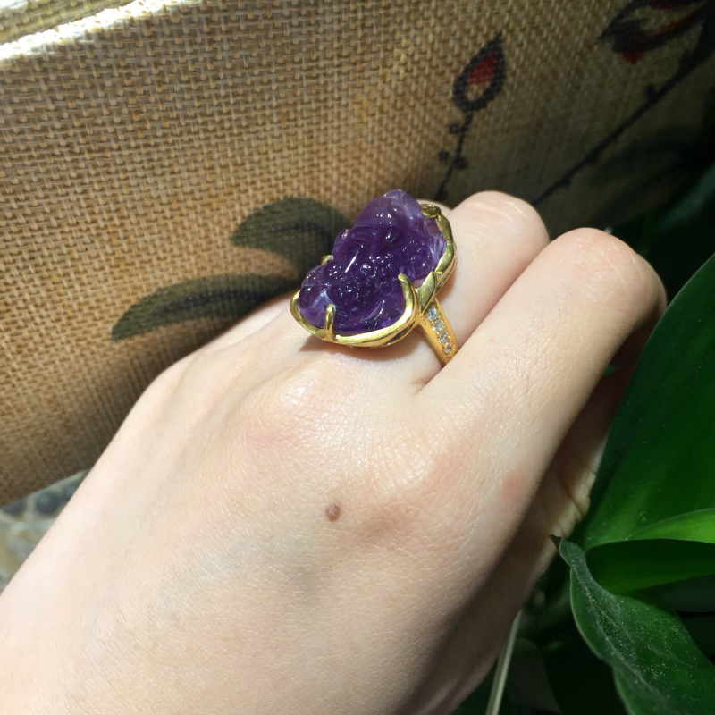 Nhẫn tỳ hưu thạch anh tím bọc Vàng 10k