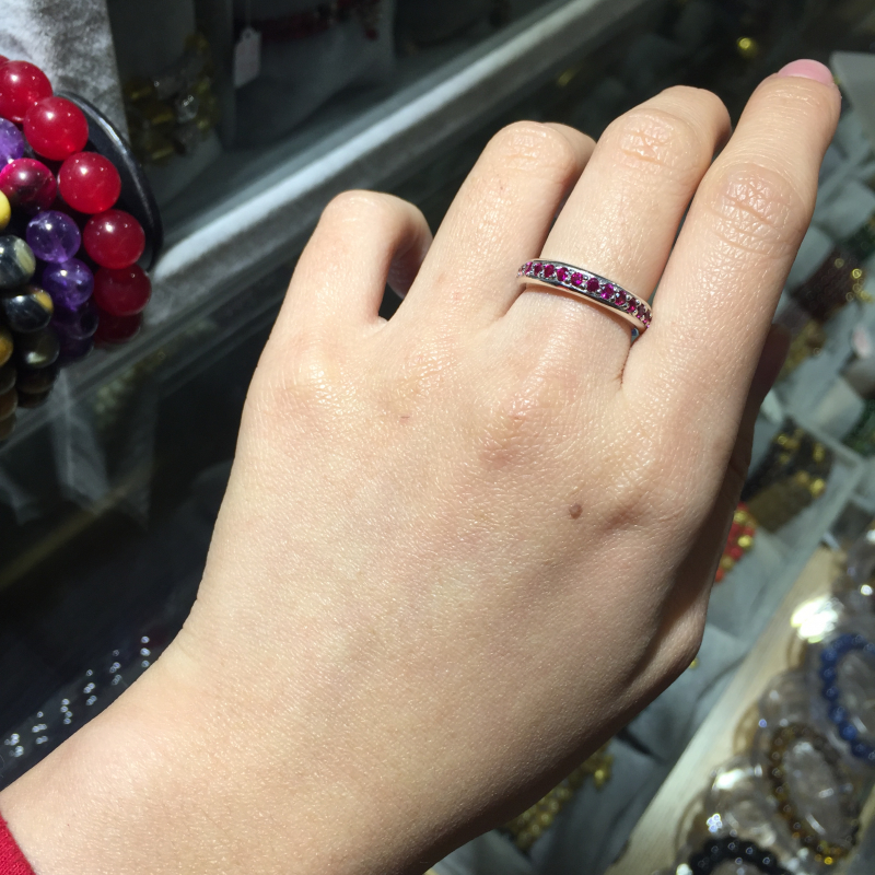 Nhẫn bạc si vàng trắng đính đá thạch anh hồng