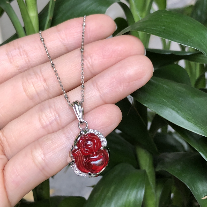 Mặt dây Hồ Ly mã não đỏ - Bạc si vàng trắng