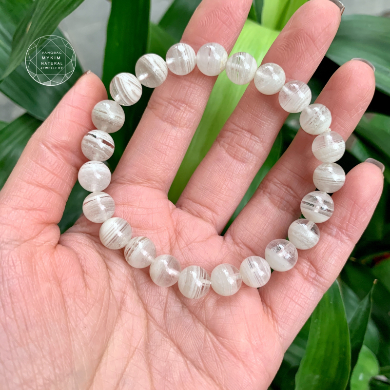 vòng trơn đá Thạch anh ưu linh trắng