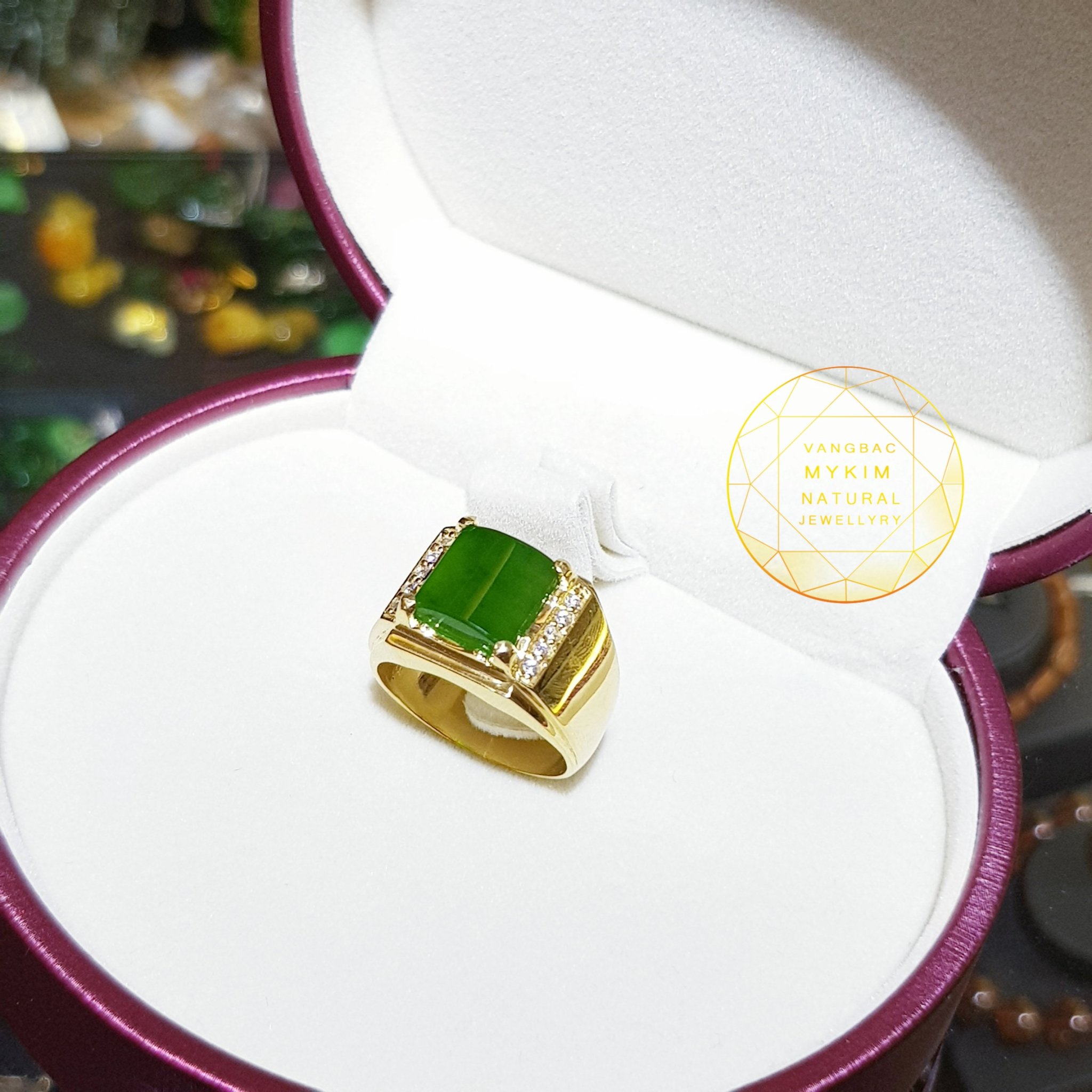 Nhẫn nam ngọc bích bọc vàng cao cấp