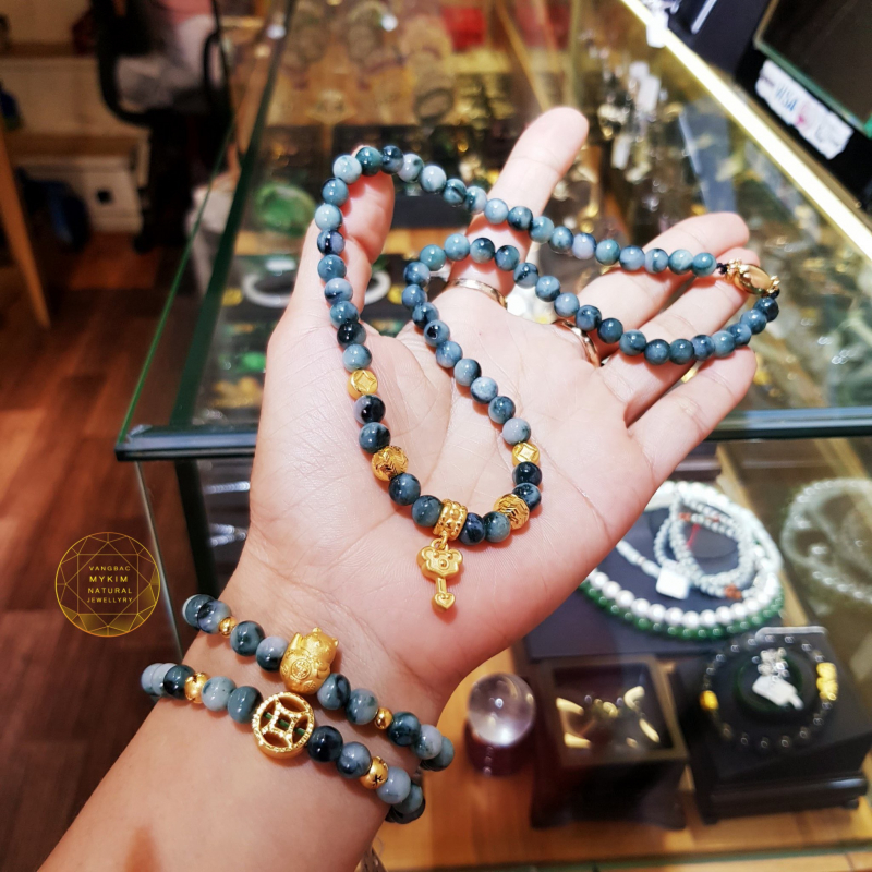 Vòng ngọc phỉ thúy - dây chuyền phỉ thúy vip mix vàng 