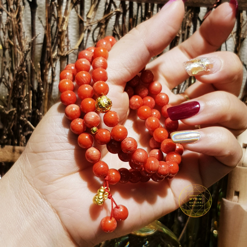 Vòng San Hô Đỏ Cam Tự Nhiên Kết Hợp Vàng – Sắc Màu Rực Rỡ, Sang Trọng Tinh Tế