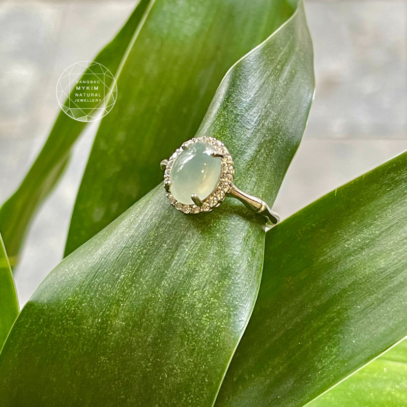 Nhẫn Ngọc Phỉ Thúy băng dầu Bạc si vàng trắng 18k