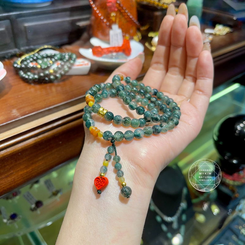 Vòng Mã não ưu linh kết hợp Ngoc phỉ thúy và vàng 24k