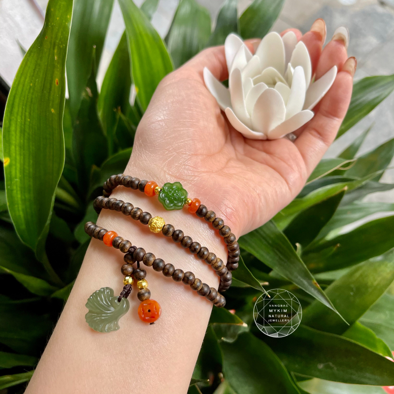 Vòng trầm mix Ngọc Bích - Ngọc phỉ thúy - mix vàng 